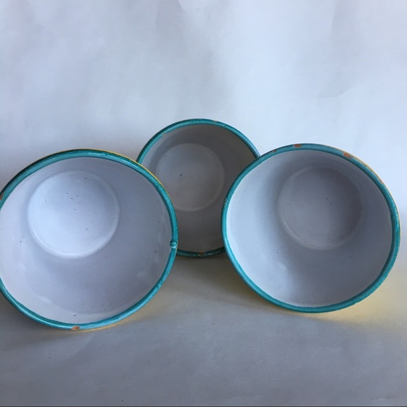 3 Mini Vintage Planter Pots Italy Majolica Painted Cherries Handmade Yellow Red - Picture 7 of 15